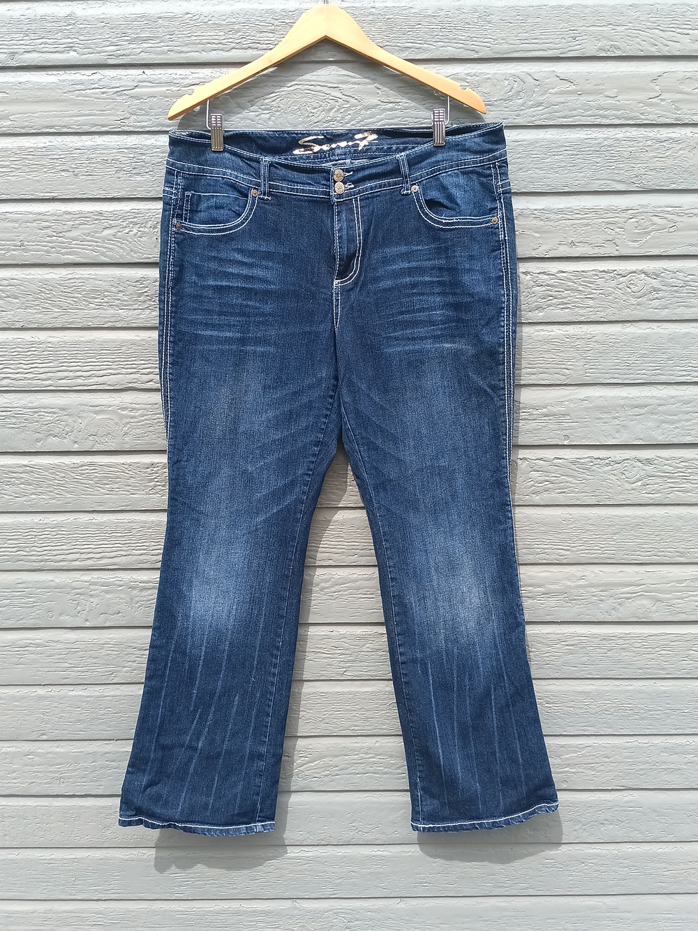 Seven7 Women’s Dark Blue Denim Jeans With Beaded Pockets - Classic Bootcut
